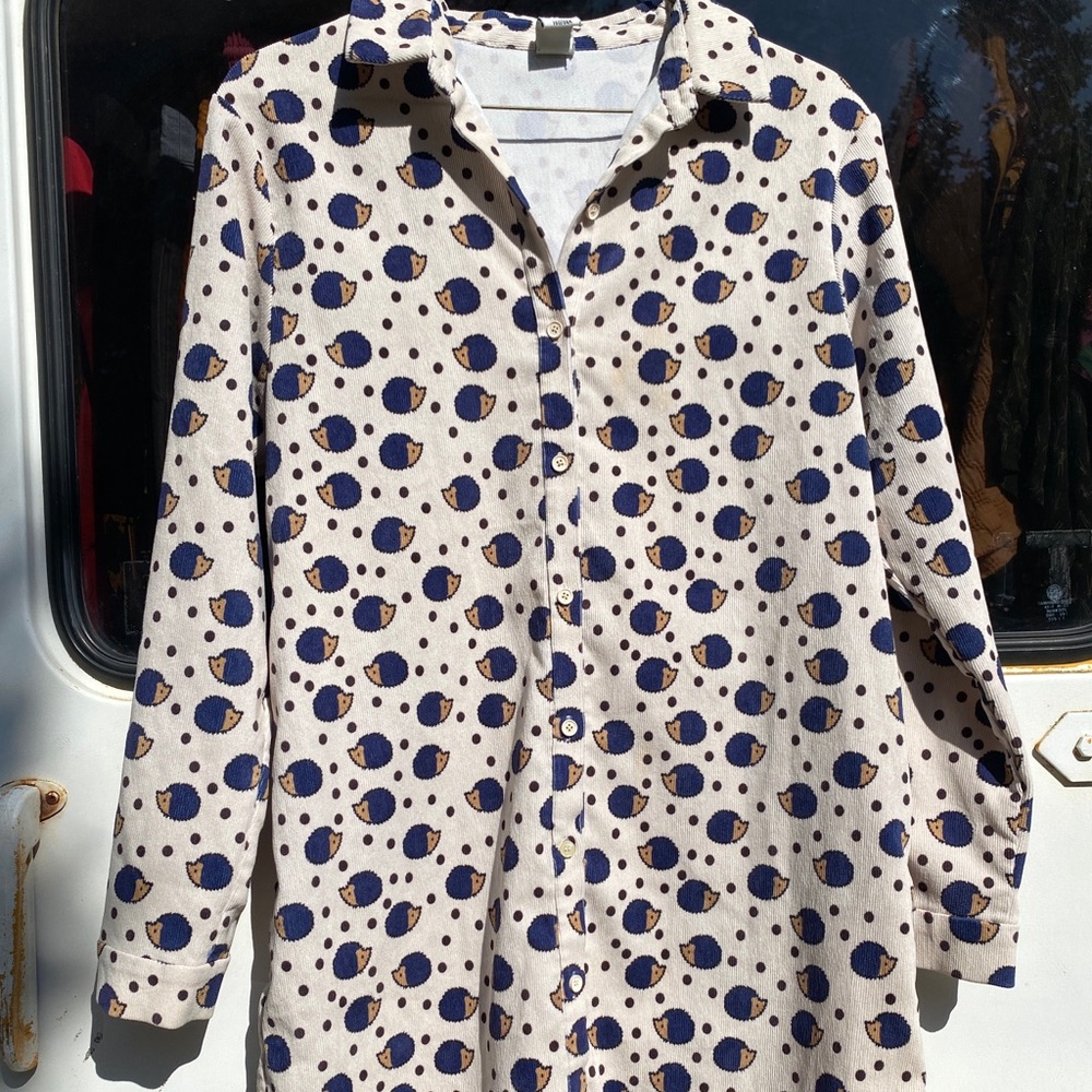 Vintage Hedge Hog corduroy button up dress